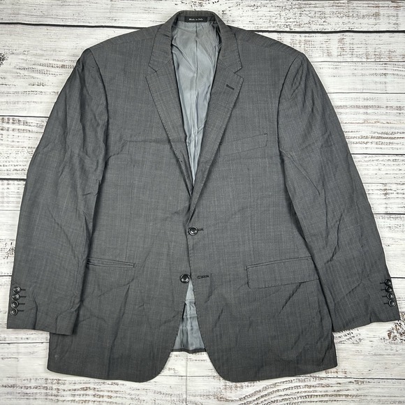 Tiglio Luxe Men's 46R‎ Blazer Wool Italy Gray Striped 2 Button Jacket Sport Coat - Picture 1 of 13